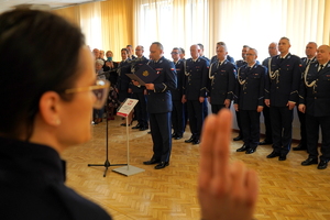 uroczystość ślubowania nowo przyjętych policjantów z udziałem między innymi Komendanta Wojewódzkiego Policji w Bydgoszczy, Wicewojewody Kujawsko-Pomorskiego oraz Kapelana kujawsko-pomorskiej Policji