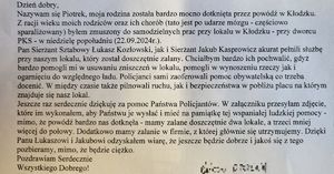 treść nadesłanych podziękowań