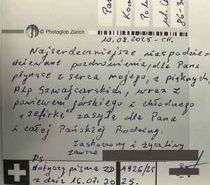 Treść pocztówki. Zawiera własnoręczny opis.