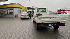 policjant w trakcie kontroli pojazdu