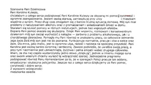 Treść listu zawierająca podziękowania dla dzielnicowej